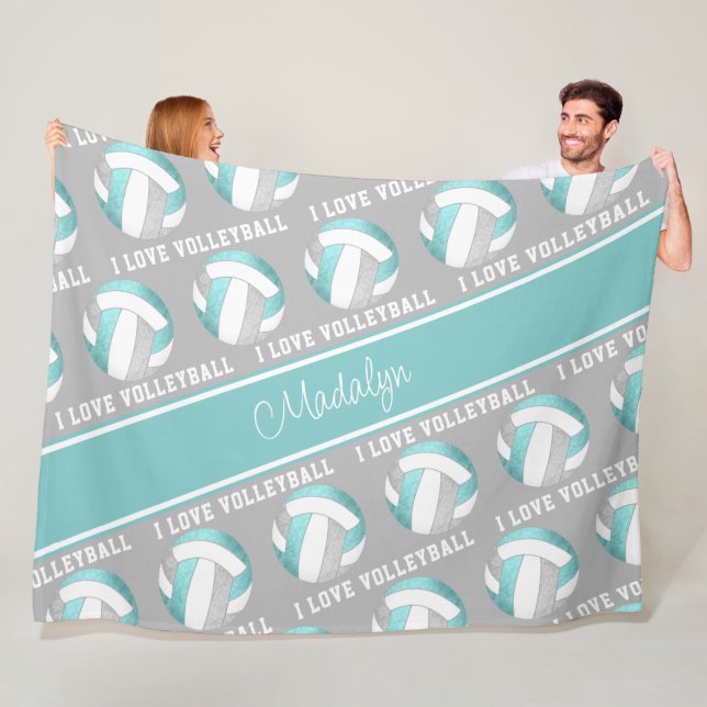 Couverture Polaire aqua gris filles blanches aiment le volley salle d (En situation)