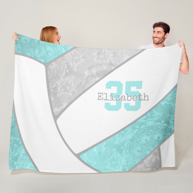 Couverture Polaire aqua gris volley-ball nom personnalisé numéro de m (En situation)