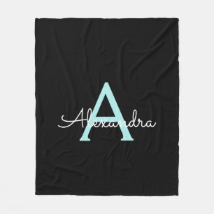Couverture Polaire Aqua Teal Blue Script Girly Monogram