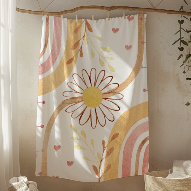 Couverture Polaire Aquarelle Abstraite Fleur botanique et Arc-en-ciel (In situ)