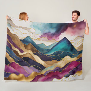 Couverture Polaire Aquarelle Abstraite peinture de paysage or