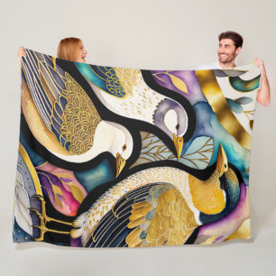 Couverture Polaire Aquarelle Abstraite Peinture des oiseaux