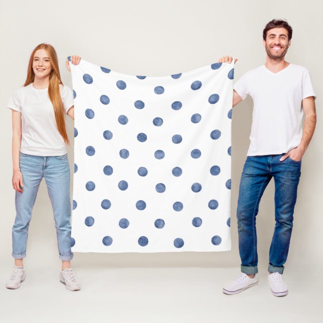 Couverture Polaire Aquarelle adorable pois l Bleu et blanc (En situation)