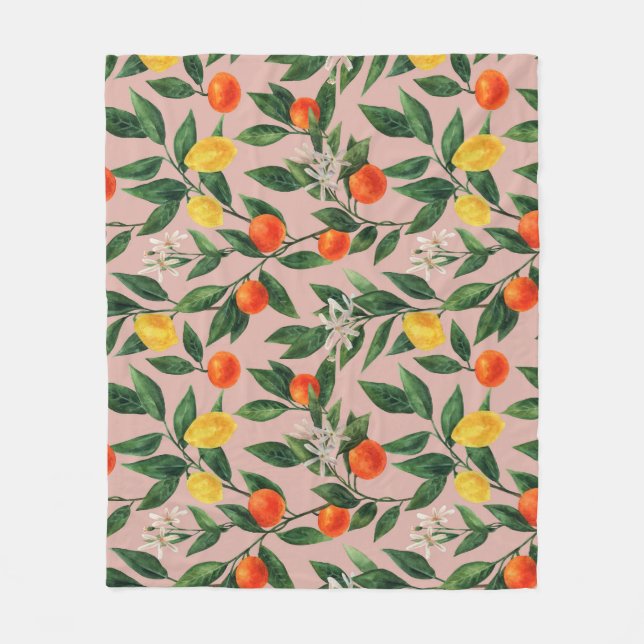 Couverture Polaire Aquarelle Agrumes Branches Motif (Devant)