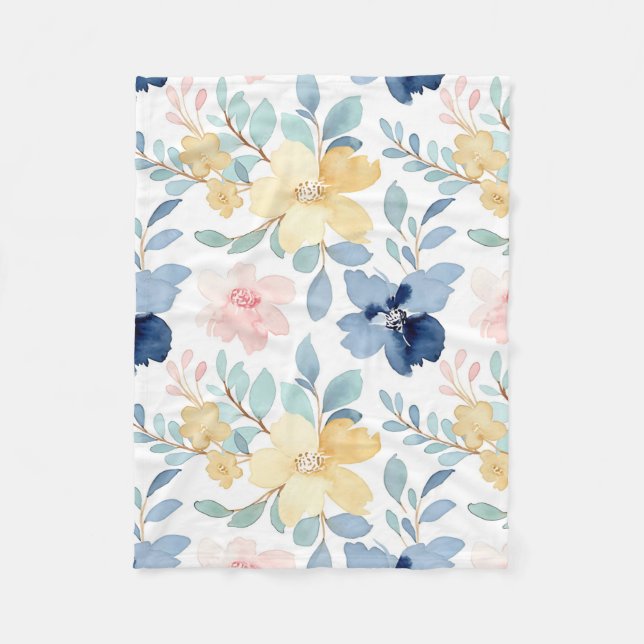 Couverture Polaire Aquarelle Arrière - plan blanche Design floral (Devant)