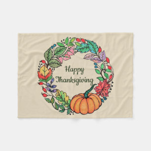 Couverture Polaire Aquarelle Belle couronne Citrouille avec feuille