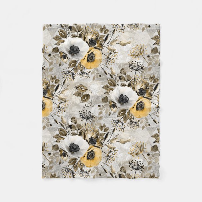 Couverture Polaire Aquarelle blanche, fleurs jaunes (Devant)