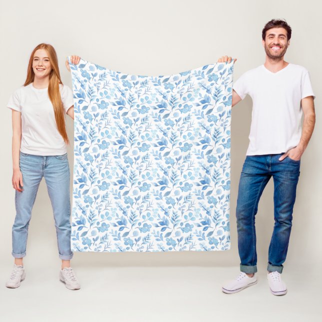 Couverture Polaire Aquarelle bleu floral (En situation)
