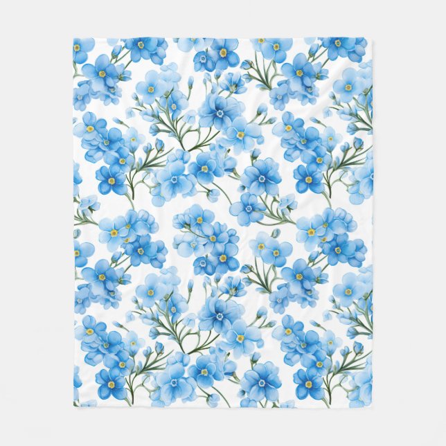 Couverture Polaire Aquarelle Bleu Oubliez-moi pas Motif Fleur (Devant)