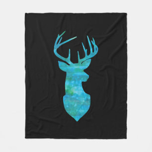 Couverture Polaire Aquarelle bleue Cerf Silhouette