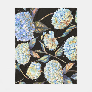 Couverture Polaire Aquarelle Blue Hydrangea : Motif foncé sans couleu