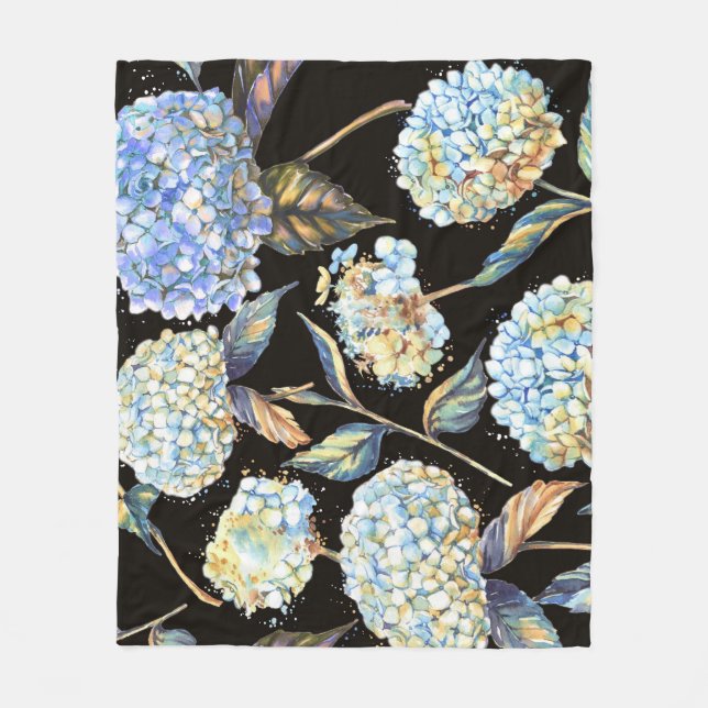 Couverture Polaire Aquarelle Blue Hydrangea : Motif foncé sans couleu (Devant)