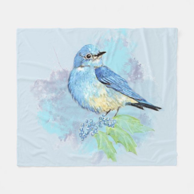 Couverture Polaire Aquarelle Bluebird Garden Oiseau Art (Devant (Horizontal))