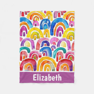 Couverture Polaire Aquarelle boho arc-en-ciel enfants personnalisés