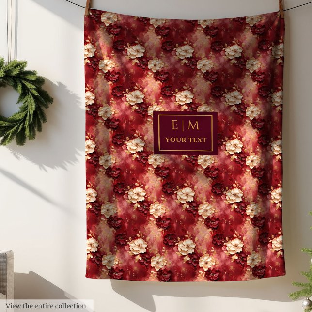 Couverture Polaire Aquarelle Boho Broussaillée Mignonne Burgundy Or P (Cute Blush Burgundy Gold Custom Watercolor Boho Fleece Blanket)