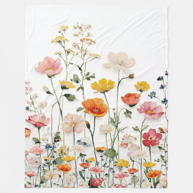 Couverture Polaire Aquarelle botanique de fleurs sauvages (Devant)