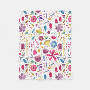 Couverture Polaire Aquarelle Botanique Fleur sauvage Peinture de haie