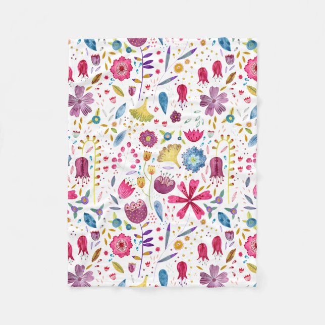 Couverture Polaire Aquarelle Botanique Fleur sauvage Peinture de haie (Devant)