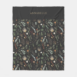 Couverture Polaire Aquarelle botanique floral moody noir moderne