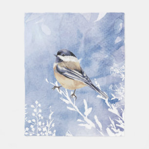 Couverture Polaire Aquarelle Chickadee Oiseau d'hiver Faune Nature