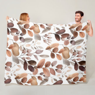 Couverture Polaire Aquarelle colorée Eucalyptus Feuille Rustic Boho