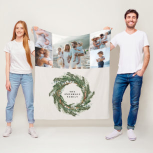 Couverture Polaire Aquarelle couronne élégante 5 photo famille modern