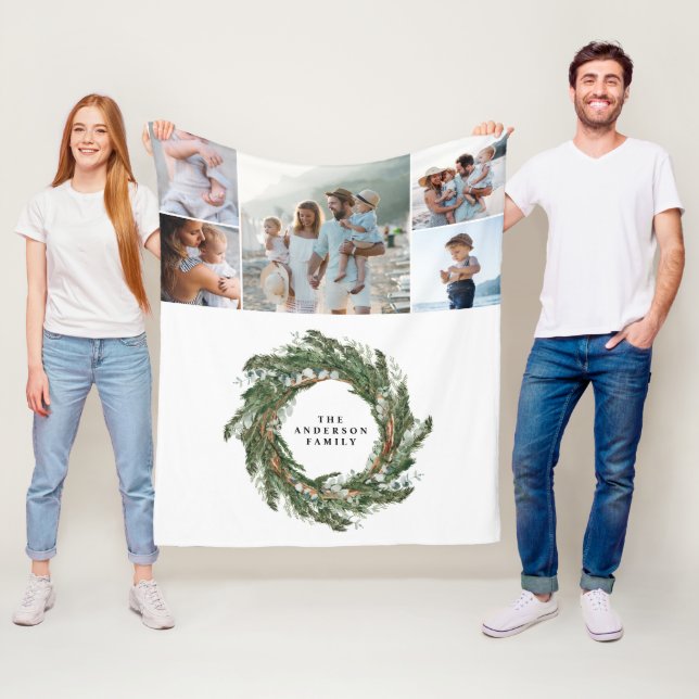 Couverture Polaire Aquarelle couronne élégante 5 photo famille modern (En situation)