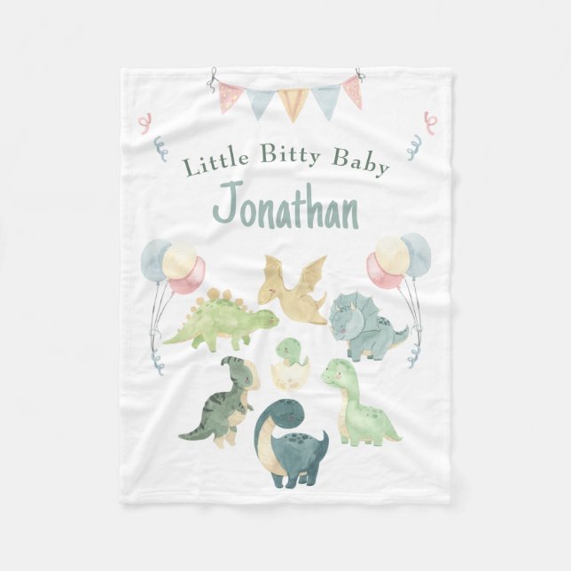 Couverture Polaire Aquarelle Cute Dino Personnalisée Turquoise Bébé B (Devant)