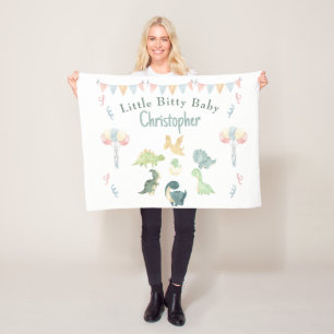 Couverture Polaire Aquarelle Cute Dino Personnalisée Turquoise Bébé B