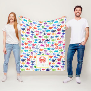 Couverture Polaire Aquarelle d'arc-en-ciel sous le crabe de mer