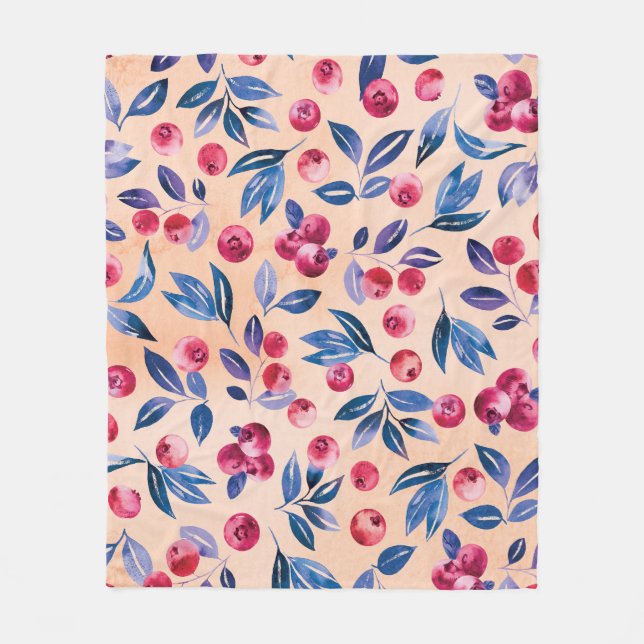 Couverture Polaire Aquarelle de canneberge : Berries sauvages sans me (Devant)