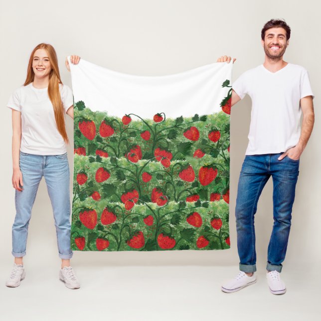 Couverture Polaire Aquarelle de champ de la ferme aux fraises (En situation)