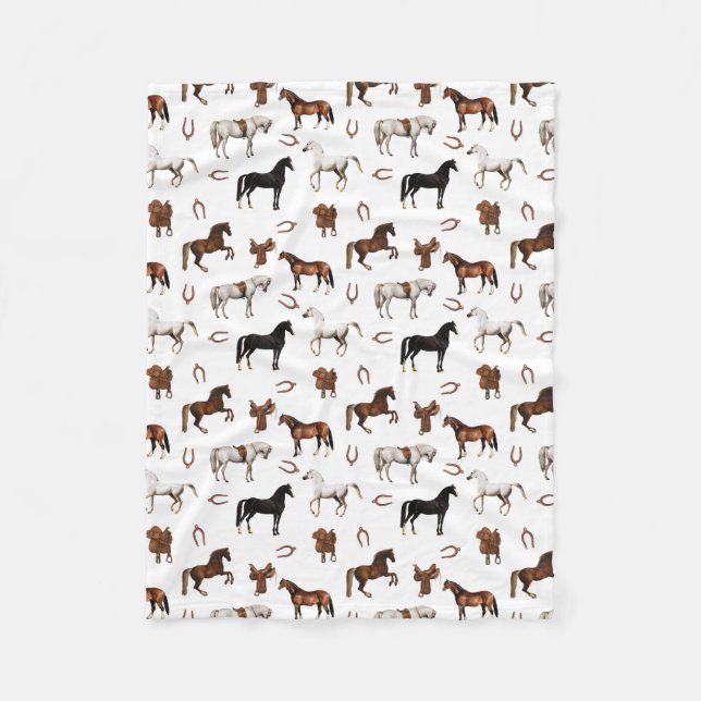 Couverture Polaire Aquarelle de chevaux Fer à cheval Selles de cheval (Devant)