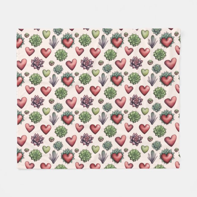 Couverture Polaire Aquarelle de coeur Succulente Valentines Motif de  (Devant (Horizontal))