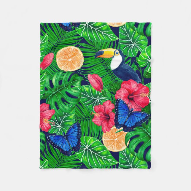 Couverture Polaire Aquarelle de jardin toucan et tropical (Devant)