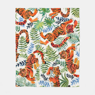Couverture Polaire Aquarelle de la Jungle de Tigre vintage