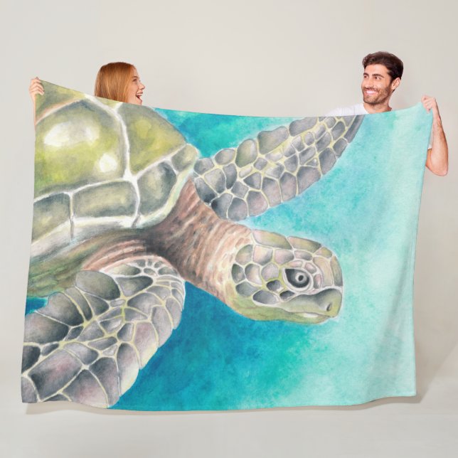 Couverture Polaire Aquarelle de la tortue marine verte (En situation)