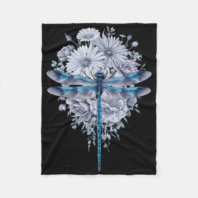 Couverture Polaire Aquarelle de libellules bleues L'art Insecte la Te (Devant)