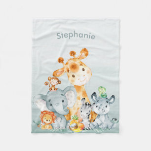 Couverture Polaire Aquarelle de Monnaie Grise Cute Safari Jungle Anim