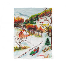 Aquarelle de Noël de montagne de tour de Sleigh