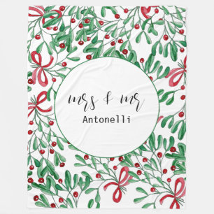 Couverture Polaire Aquarelle de Noël Rustique Mistletoe