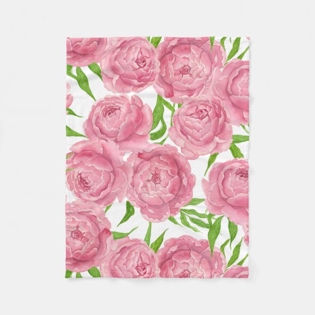 Couverture Polaire Aquarelle de pivoines roses (Devant)