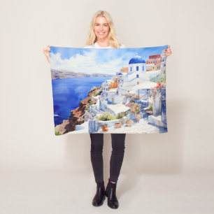 Couverture Polaire Aquarelle de Santorin