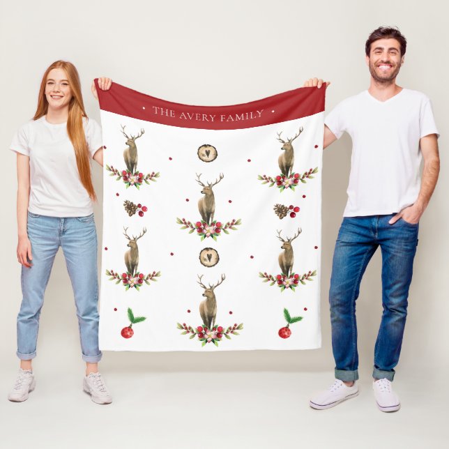 Couverture Polaire Aquarelle Deer Christmas Idyll Design (En situation)