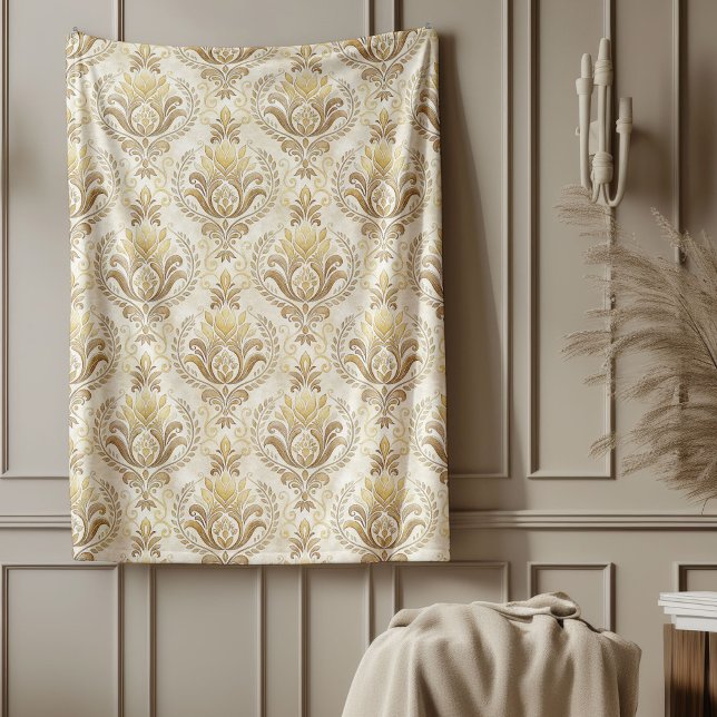 Couverture Polaire Aquarelle délicate de Damas d'ivoire raffinée (Refined Ivory Damask Delicate Watercolor Designs Fleece Blanket)