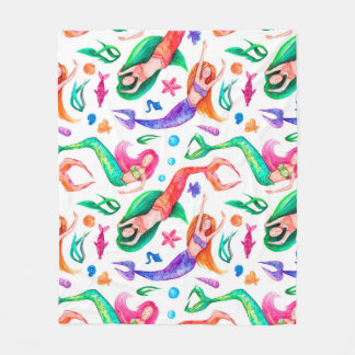 Couverture Polaire Aquarelle des sirènes : Motif océanique sans trans