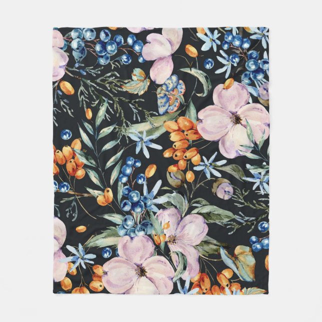 Couverture Polaire Aquarelle douce : Baies florales roses (Devant)