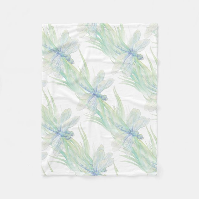 Couverture Polaire Aquarelle Dragonfly in Soft Blues & Green Art (Devant)