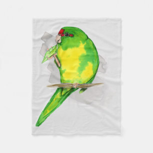 Couverture Polaire Aquarelle d'une perruche à couronne rouge