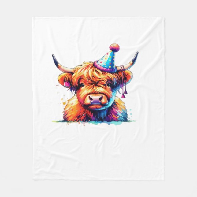 Couverture Polaire Aquarelle écossaise Highland Cow Anniversaire Esse (Devant)